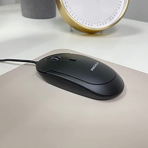 Macally Backlit Compact Keyboard and a Wired Computer Mouse, Sleek Black