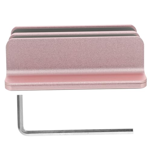 VILLCASE Adjustable Aluminum Alloy Vertical Laptop Stand and Tablet Holder with Dual Storage Slots, Desk Organizer for Home and Office Use, Rose Gold