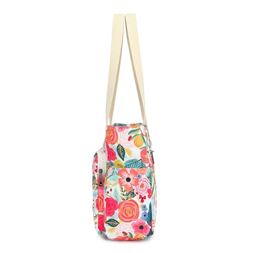 Women Tote Bag With Muti-Pockets,Lightweight Shoulder Bag,Large Capacity Handbag for Travel, Work, Gym - color: Flower