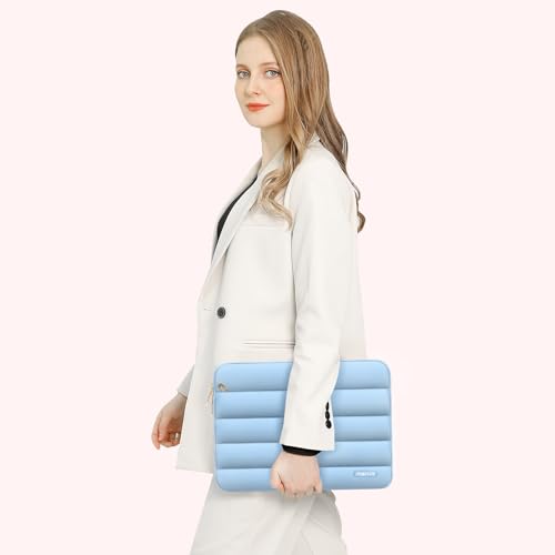 MOSISO Laptop Case 16 inch, 15-15.6 inch Puffy Laptop Sleeve Compatible with MacBook Pro 16 M5 M4 M3 M2 M1, HP Dell ASUS Acer Toshiba Lenovo, Polyester Horizontal Bag with Small Case, Air Blue - color: Air Blue, size: 16 inch