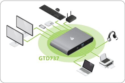 IOGEAR 9 Port Thunderbolt 3 Hub - 4K Dual Display 60Hz - 2 Displayport 1.2-60W Charging for Laptop - 40Gbps Speeds - Integrated Ethernet - 3.5mm Audio - GTD737 | 40gbps Thunderbolt, Gigabit Ethernet, 3x USB-a, 2x USB-C, 3.5mm - style: Quantum Dual Mode