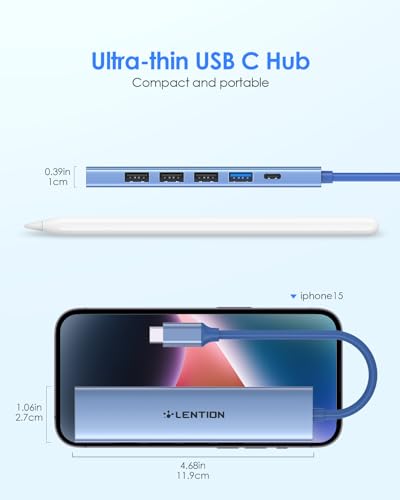 LENTION 6-in-1 USB C Hub, 4K@30Hz HDMI, 100W PD, 1 USB 3.0, 3 USB 2.0 | Ideal for Work & Study, Stable Driver 3.0 Certified, Compatible with macOS, iOS/iPadOS, Windows & ChromeOS (CH17, Blue) - color: Blue