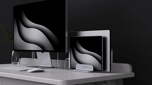Double Aluminum Laptop Vertical Stand Organizer, Sturdy Notebook Computer Holder Stand Compatible with New Liquid Retina XDR Apple MacBook Air/Pro/Neo, Mac mini, Apple TV & iPad Pro - Silver - color: Silver