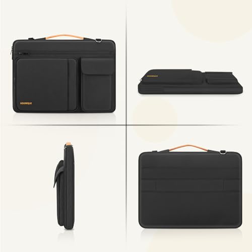 360 Protective Laptop Shoulder Bag 15.6 inch, 15-15.6 inch Computer Bags Compatible with MacBook Pro 16 inch, HP,Dell,Lenovo,Asus Notebook, Side Open Messenger Bag with 5 Pockets&Strap, Black