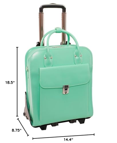 McKleinUSA, W Series, LA Grange, Top Grain Cowhide Leather, 15" Leather Vertical Patented Detachable -Wheeled Ladies' Laptop Briefcase, Mint (96492), 14.4"x8.75"x18.5" - color: Mint, size: 14.4"x8.75"x18.5"