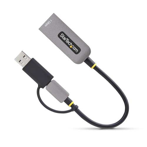 StarTech USB-C to GbE Ethernet Adapter, 10/100/1000Mbps, USB-A Dongle | USB GbE Adapter, 6in/15cm Attached Cable, Status LEDs, C21GA-USB-ETHERNET - color: Space Gray, size: 1Gbps, style: USB-C & USB-A