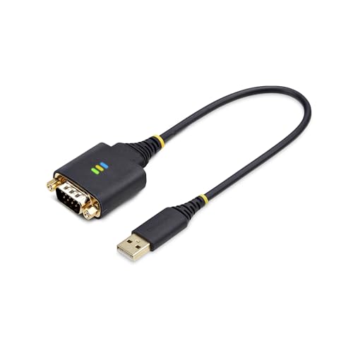 StarTech 1ft USB to Serial Adapter Cable, FTDI, 30cm (1P1FFC-USB-SERIAL) | USB-A to DB9 RS232, Interchangeable DB9 Screws Nuts, COM Retention, LED Indicators - size: 1ft