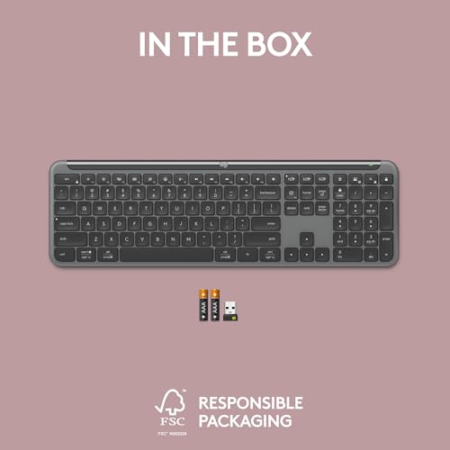 Logitech Signature Slim K950 Wireless Keyboard, Sleek Design, Switch Typing Between Devices, Quiet Typing, Bluetooth, Multi-OS, Windows, Mac, Chrome - Graphite - color: Graphite, style: Battery Powered