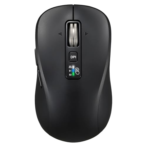 Wireless Bluetooth Mouse, 3-Device Multi-Mode (USB + 2 Bluetooth), 4-Way Metal Scroll Wheel, Adjustable DPI, Silent Click, Long Battery Life, Ergonomic Mouse for Laptop, PC, Mac, iPad (Black, 9) - color: Black