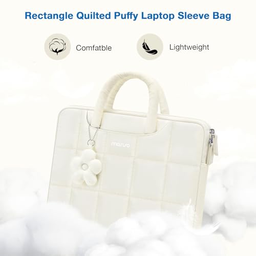MOSISO Laptop Case 14 inch,14 inch Puffy Laptop Sleeve Compatible with HP Lenovo Dell ASUS Acer/HP Stream/Dell Latitude/Lenovo IdeaPad, Rectangle Quilted Bag with Handle&Flower Pendant, Sand - color: Sand, size: 14 inch