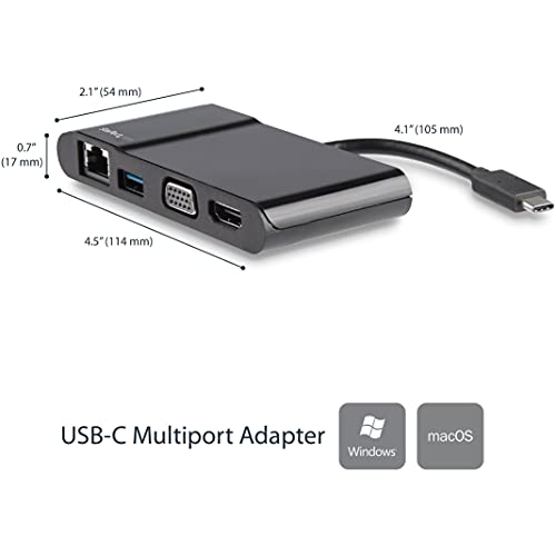 StarTech.com USB-C Multiport Adapter - USB-C Travel Dock with 4K HDMI or 1080p VGA, Gigabit Ethernet, 5Gbps USB-A 3.0 - Discontinued, Limited Stock, & Replaced by DKT31CHVL (DKT30CHV) - style: 1x USB-A 3.0 | HDMI, VGA
