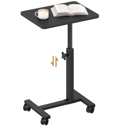 TUTOTAK C Table End Table Adjustable Height, TV Tray Table for Small Spaces | 360°Swivel casters, Slide Under Couch Side Table, Sofa Bedside Table for Living Room, Bedroom, Black TB01BK099 - color: Black