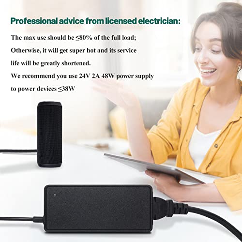 24V 2A 48W Universal AC DC Power Supply Adapter with 5.5x2.5mm Plugs | 100-240V 50-60Hz input, 5.5x2.5mm plug(Compatible 5.5x2.1mm), for LED strips & CCTV cameras