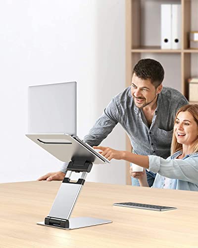 Nulaxy Laptop Stand, Ergonomic Sit to Stand Laptop Holder Convertor, Adjustable Height from 2.1" to 13.8", Supports up to 22lbs, Compatible with MacBook, All Laptops Tablets 11-17" - Silver | Full Aluminum Standing Desk Holder, Vented Panel, Dual Foldable