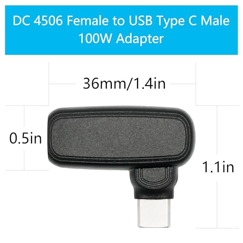 90 Degree 100W DC 4.5mm x0.6mm Power Adapter, Input 15 - 20.5V, PD Chip | Right Angle DC 4506 Female to USB Type C Male PD Plug, Built in PD Intelligent Chip Quick Identification V/A, for USB C Port - style: DC 4506 Female to USB Type c Male - 100W