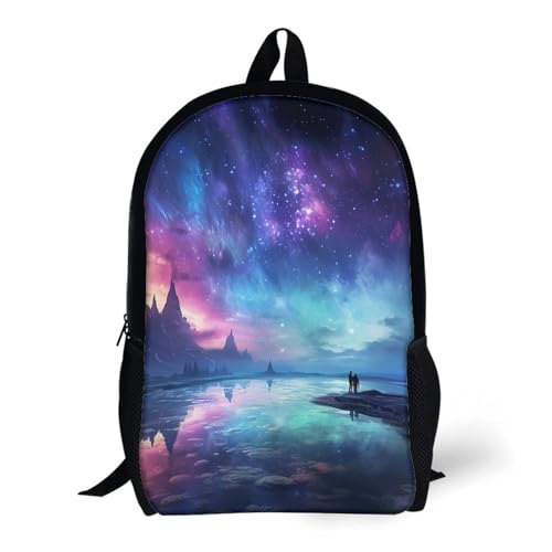17-Inch Laptop Backpack Water-Resistant Northern Lights Daypack with Shoulder Strap Lightweight Casual Rucksack for Travel Commuter Hiking Outdoor Activities 20l Black