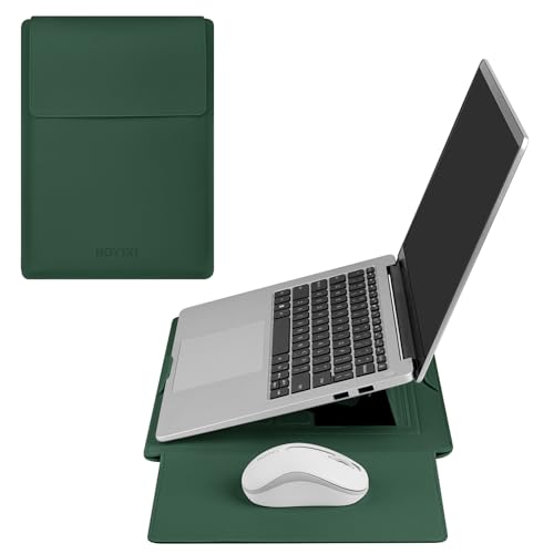 HoYiXi 15.6" Laptop Sleeve Case PU Leather with Stand Compatible with MacBook Pro 16/15.4'' MacBook Pro 15, Mac Air 15/ Dell, Matebook,Asus,15-16'' Laptop Bag,(Patent Pending),Dark Green - color: Dark green, size: 15.6'' /15-16 Inch Laptop