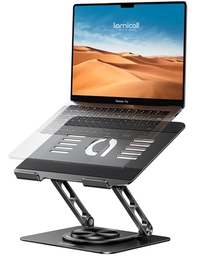 Lamicall Adjustable Laptop Stand for Desk 360° Rotating Base for 10-17.3'' | Aluminum Laptop Riser, Ergonomic Computer Stand Foldable Protable fits MacBook Neo Air Pro Dell HP Lenovo Office Home Black - color: Black