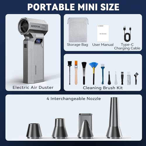 Compressed Air Duster - 160,000RPM Electronic Air Duster with LED Light, 4-Gear Adjustable Mini Turbo Fan Duster, Rechargeable Cordless Air Blower Gun for PC/Keyboard/Car/Home/Outdoor