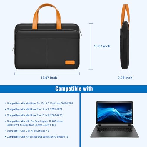 MOSISO 13-14 inch Laptop Case, 13.3 inch Laptop Sleeve 2026-2016, Black | Compatible with MacBook Neo/Air/Pro 13 inch with A18/M5/M4/M3/M2/M1 Chip , HP Dell ASUS Lenovo,Symmetry&Raised Pockets&PU