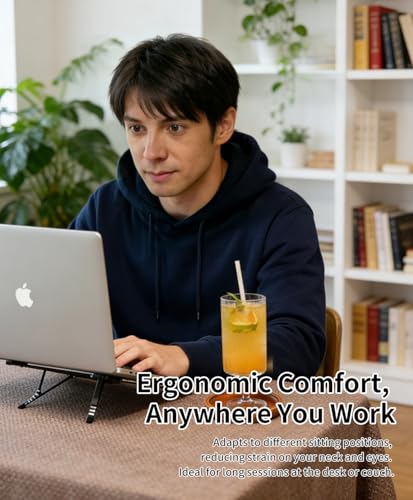 miley Portable Foldable Laptop Stand for Desk, Black | Ergonomic, 8-Level Height, 13-17" Laptops, Aluminum Construction, Tripod Compatible, Includes Storage Bag - color: Black