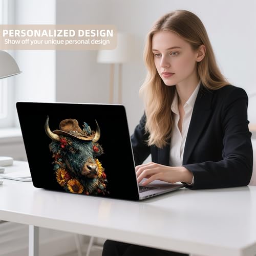 Universal Laptop Skin Sticker for 12/13/14/15.6 Inch Laptops, Reusable Vinyl Laptop Decal Cover, Waterproof Scratch Resistant Notebook Skin with 2 Wrist Pads,Cowboy Highland Bull - color: Cowboy Highland Bull
