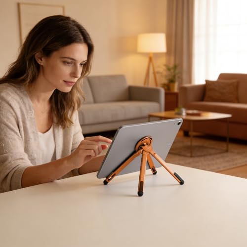 3-in-1 Foldable Magnetic Phone Tripod Stand, Portable Aluminum Alloy Adjustable Holder for Tablet, Laptop MacBook Pro/Air 10–16", Magnet Phone Mount Compatible with MagSafe iPhone Android - color: Orange