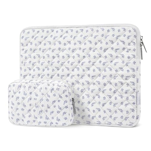 MOSISO Laptop Case 13.3 inch, 13-13.3 inch Puffy Laptop Sleeve Bag Compatible with MacBook Neo/Air 13.6/Pro 13/Pro 14, HP Dell ASUS Lenovo, Elegant Little Blossom Square Quilted Bag&Small Case, Blue - color: Blue, size: 13.3 inch