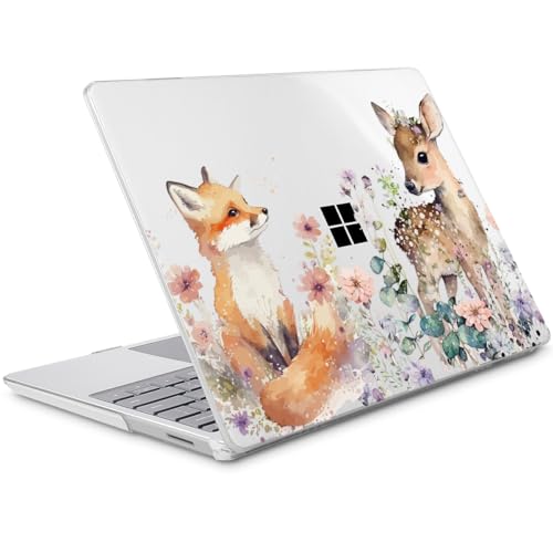Mektron Case for 13.5" Microsoft Surface Laptop 5/4/3 with Metal Palm Rest Model 1951/1868, 2019/2021/2022 Release Plastic Hard Shell Cover with Screen Protector + Keyboard Cover, Fox and Deer - color: Fox and Deer
