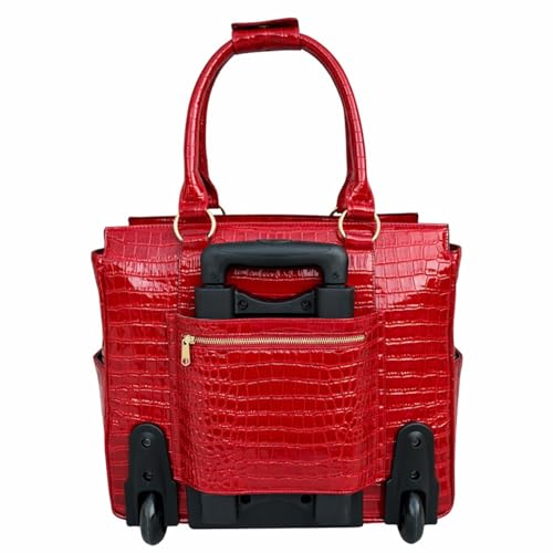 JKM & Company Rolling Laptop Bag for Women | Designer Wheeled Briefcase | Fits 13-17" Laptops | Office Travel Computer Case - color: Victoria (Red Patent)
