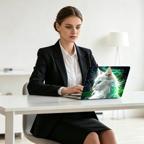 Universal Laptop Skin Decal, 3-Piece Vinyl Protector for 12 13 14 15.6" Notebook, Waterproof Anti-Scratch, Easy Trim & Bubble-Free Finish, Cat with Green Eyes - color: Cat with Green Eyes