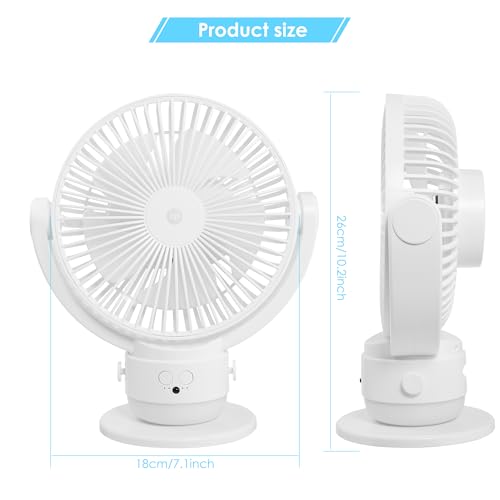 OGZ Portable Fan for Travel Wireless with Remote Timer, 7 Inch Small Desk Fan with LED Night Light 90° Oscillation, Rechargeable USB Fan for Cruise Bed Beside Sleeping Camping Tent - color: White