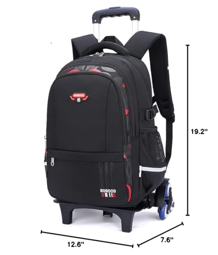 Mfikaryi Solid Color Elemetary Rolling Backpack,Camo Prints Kids Wheeled School BookBag,Backpack with wheels for boys - color: Black Red