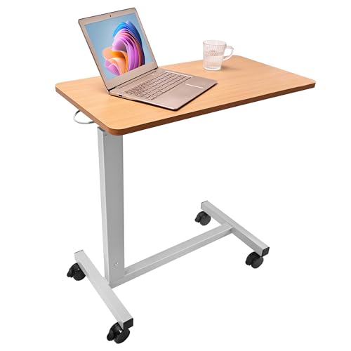 Overbed Table with Wheels Adjustable Height, Heavy Duty Hospital Table Over Bed for Home Use 70 Pounds Capacity - color: Beech Color