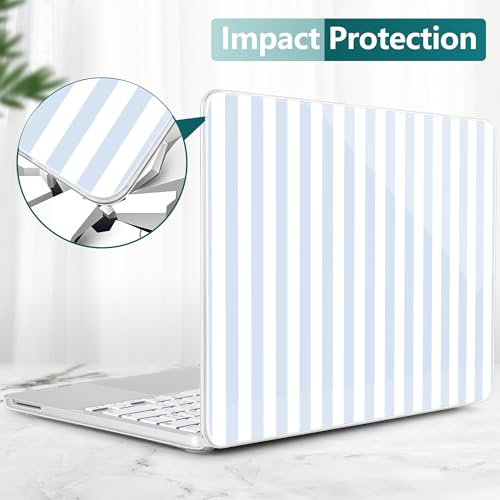 for MacBook Neo 13 Inch Case 2026 (Model A3404, A18 Pro chip), Stylish Pattern Protective Hard Shell with Screen Protector, Keyboard Cover & USB-C Adapter - Blue & White Stripes - color: Blue White Stripes