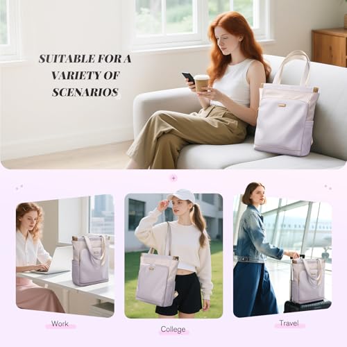 GOLF SUPAGS Convertible Laptop Backpack for Women Casual Daypack Notebook Tote Bag for Work College Travel Leisure (Taro Purple & White) - color: Taro Purple & White