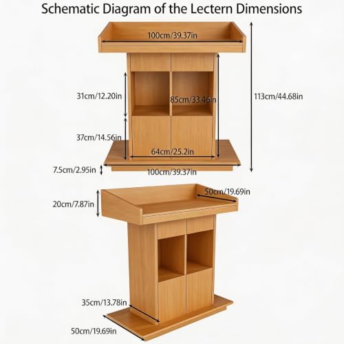 Podium Stand, Podium with Wheels, Floor Standing Speaking Poidum Lectern Stand, Church Pulpit with Storage, Office Wooden Reception Desk, Host Stand for School Conference | Natural - color: Natural