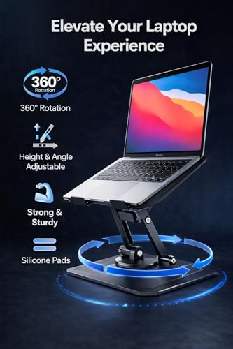 Laptop Stand for Desk – Adjustable 360 Rotatable Portable Laptop Stand Riser, Ergonomic Laptop Stand for Bed, Couch & Office – Smaller Laptops and Tablet Holder, Laptops Lazy Desktop