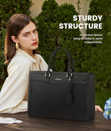 LOVEVOOK Laptop Tote Bag for Women, Leather Office Work Bag Briefcase fit for 15.6 inch Laptop, Large Teacher Computer Bag Handbag,2pcs Set Leather/Black | PU Leather Business Briefcase Teacher Travel College Bag Handbag fit for 15.6 inch Laptop, Office P