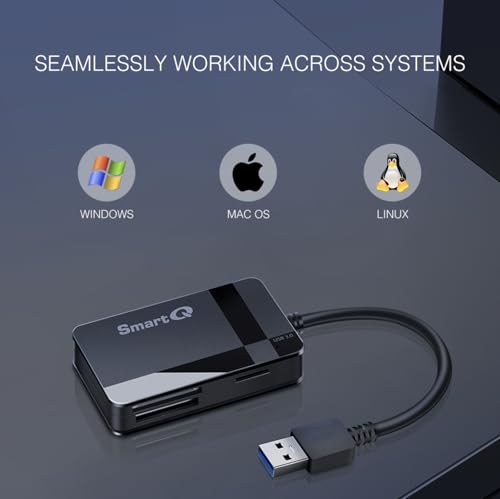 SmartQ C368 USB 3.0 Card Reader - Plug & Play, Compatible with Apple & Windows, Supports SD, Micro SD, MS, CF Cards