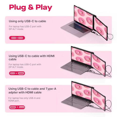 Duex Max DS 14.1" Portable Monitor for Laptop, 【2026 Upgrade】 Mobile Pixels | Full HD IPS Dual Monitor for laptops, USB C/USB A/HDMI Powered Plug and Play Portable Display,Windows/Apple Compatible - size: 14.1-inch