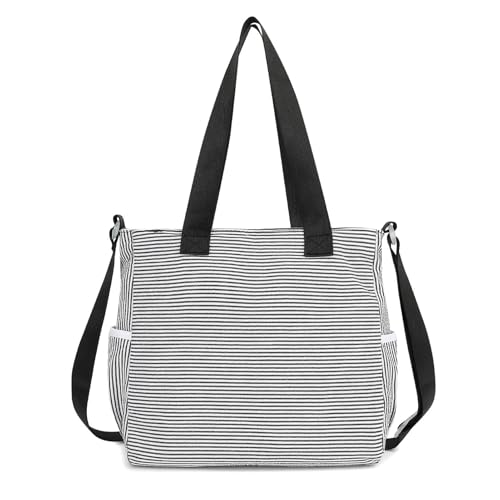 Phaoullzon Cute Messenger Bag Kawaii Crossbody Purse for Teen Shoulder Tote | Gifts for Girls/ Women, Nylon Japanese College Satchel Travel Work Gym Handbag - color: Stripes Black, style: Large(could Fit 14" Laptop)