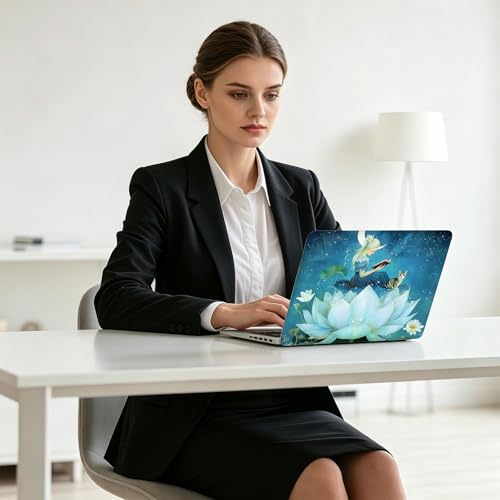 Universal Laptop Skin Decal, 3-Piece Vinyl Protector for 12 13 14 15.6" Notebook, Waterproof Anti-Scratch, Easy Trim & Bubble-Free Finish, Girl in Blue Dress Sitting on the Flower - color: Girl in Blue Dress Sitting on the Flower