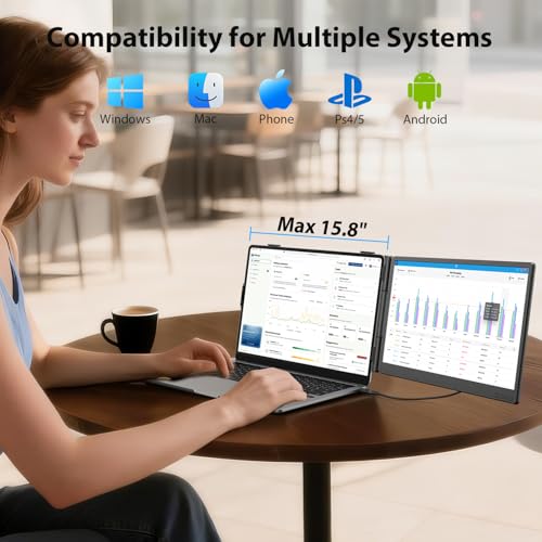 APILDELLA 14'' Dual Laptop Screen Extender, 1080P FHD Laptop Extended Monitor Portable with Speaker, Plug-Play Second Monitor for 13-16'' Laptops, Work with Mac, Window, Chrome - size: 14 inch, style: Dual-Upgrade