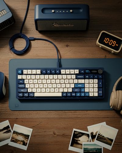 RK ROYAL KLUDGE M100 Wireless Mechanical Keyboard w/Screen & Dual Knobs, Tri-Mode Gasket Mount Gaming Keyboard with Number Pad, Hot Swappable Cream Switch, Blue - color: Blue