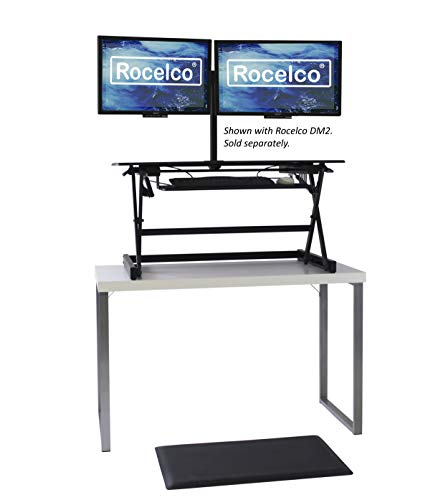 Rocelco 40" Large Height Adjustable Standing Desk Converter with Anti Fatigue Mat BUNDLE - Tall Quick Sit Stand Up Computer Workstation Riser - Retractable Keyboard Tray - Black (R DADRB-40-MAFM) - color: Black, size: 40", style: Riser+Floor Mat
