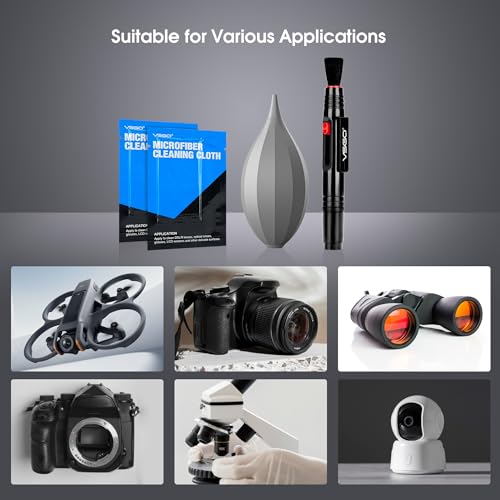 VSGO 4-in-1 Camera Cleaning Kit for Canon, Nikon, Sony DSLR Cameras | Air Blower, Dual-Head Lens Brush Pen, Microfiber Cloths Included, VS-A13E