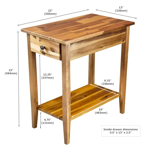 2-Tier Solid Acacia Recliner Table w/Drawer (Natural) - color: Natural