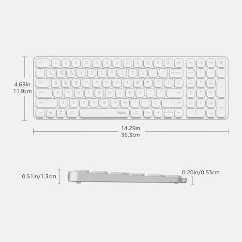 Rapoo E9350L Multi-Device Wireless Keyboard, Blade-Series E9350L 99-Key Ultra-Thin Keyboard, Support 4 Devices, Low-Profile, Quiet, USB-C, Rechargeable, Al-Alloy Frame, for Windows/Mac/Linux/Chrome - color: White