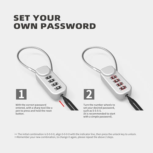 4 Digit Combination Lock, Small Padlock Combination, Combo Cable Lock with Code for Luggage, Suitcase, Gym Locker, Backpack Bag Zipper, Box, Fence Door, Travel Safe Candados, Outdoor Use - color: Red+Red